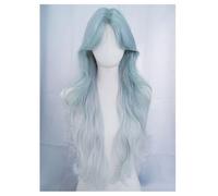 Ladies Wig Wig Forehead Lace Blue Long Curly Hair Temperament Realistic Middle Parting Full Head Cover Lace Wigs