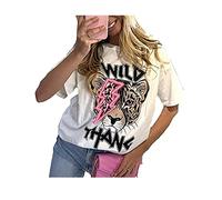 Ladies Wild Tiger Printed Short Sleeve T-Shirt Womens Oversized Round Neck Baggy Fit Tee Tops White