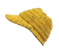 Ladies Winter Beanie Warm Beret Hat Women Knit Beanie Hats Slouchy Knit Beret Caps Ribbed Baggy Skull Cap Winter Thermal Peaked Knitted Hat with Visor Crochet Cabbie Cap Yellow One Size