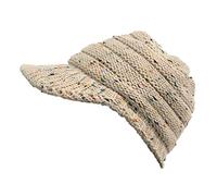 Ladies Winter Beanie Warm Beret Hat Women Knit Beanie Hats Slouchy Knit Beret Caps Ribbed Baggy Skull Cap Winter Thermal Peaked Knitted Hat with Visor Crochet Cabbie Cap Beige One Size