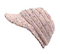 Ladies Winter Beanie Warm Beret Hat Women Knit Beanie Hats Slouchy Knit Beret Caps Ribbed Baggy Skull Cap Winter Thermal Peaked Knitted Hat with Visor Crochet Cabbie Cap Pink One Size