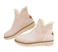 Ladies Winter Boots PU Leather Comfortable Combat Waterproof Ankle Boot Suede Cosy Faux Fur Ultra Mini Snow Boots Slip On Platform Chunky Sole Warm Shoes Beige