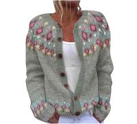 Ladies Winter Coats Casual Front Button Women's Fashion Cardigans Ethnic Style Knitted Blouse Textured Loose Fleece Jacket Women Crew Neck Warm Comfy Autumn Sweaters Winter Coats for Women UK