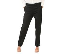 Ladies Winter Herringbone Work Trousers Straight Leg Formal Office Pants with Half Elasticated Waist & Pockets Women’s Professional Bottoms Black-14-L