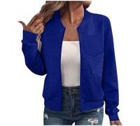 ladies winter jackets Womens Jackets Uk Lightweight Long Sleeve Ladies Coats Round Neck Full Zip Up Cropped Bomber Jacket Casual Loose Winter Outfits,Blue,XXL