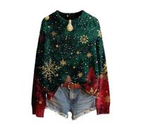 Ladies Winter Jumpers Long Sleeve Crew Neck Christmas Jumper Christmas Tree Snowflake Reindeer Print Sweater Crewneck Knit Ladies Sweatshirt Autumn Lightweight 3/4 Sleeve Tops for Women Uk