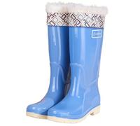 Ladies Winter Knee Hight Wellies Fleece Lined Low Heel Non Slip Tall Rainboots Comfortable Walking Garden Rain Boots Sky Blue