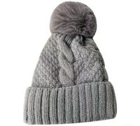 Ladies Winter Knit Beanie with Ear Protection, Thick Cable Pattern Slouchy Hat, Soft Polyester Warm Cap for Windy Days, Stretchable Fit 54-58cm Women Winter Beanie(Gray)
