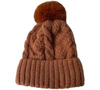 Ladies Winter Knit Beanie with Ear Protection, Thick Cable Pattern Slouchy Hat, Soft Polyester Warm Cap for Windy Days, Stretchable Fit 54-58cm Women Winter Beanie(Caramel)