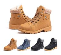 Ladies Winter Snow Ankle Boots Womens Fur Lined Shoes Combat Boot Warm Lace Up Outdoor Plat Booties Comfy Fashion Black Blue Brown 3.5-9 UK Brown 42 (9 UK)