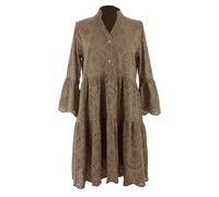Ladies Women Italian Lagenlook 3/4 Frill Sleeve Band Collar Broderie Anglaise Tiered Tunic Dress One Size (UK, Alpha, One Size, Regular, Regular, Mocha)