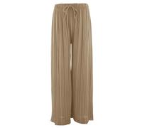 Ladies Women Italian Lagenlook Plain Elasticated Waist Pleated Wide Leg Palazzo Trouser One Size (UK, Alpha, One Size, Regular, Regular, Mocha)