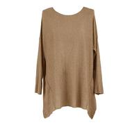 Ladies Women Italian Lagenlook Plain Long Sleeve Lightweight Soft Knit Wool Jumper Sweater One Size (UK, Alpha, One Size, Regular, Regular, Camel)
