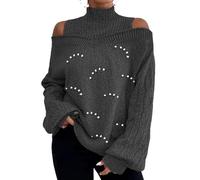 Ladies Women Pearl Diamante Stud Embellished Batwing Long Sleeve Ribbed Knit Jumper Sweater