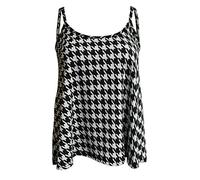 Ladies Women Plus Size New Camisole Cami Plain Printed Strappy Swing Vest Top Flared Sleeveless (Dogtooth, XXL UK 20-22)