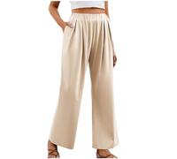 Ladies Women Trouser Elasticated Wide Leg High Waist ITY Regular Pants Women Summer Casual Baggy Trousers Drawstring Pants with Pockets Loose Fit Plain Trousers for Women UK Sale Clearance Prime