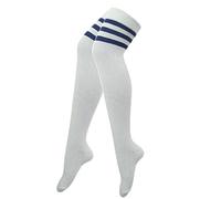 Ladies Womens 118 Referee Football Stripe Over the Knee High Sport Fancy Dress Long Socks (Blue Stripes)