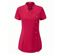 Ladies Women's Beauty Tunic Hairdresser SPA Nail Salon Therapist Massaging Tunic Uniform Work Wear Tops Cloths (Hot Pink, 24)