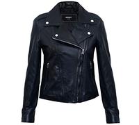 Ladies Womens Black Real Leather Fitted Vintage Biker Style Zip Fashion Jacket