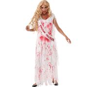 Ladies Womens Bloody Prom Queen Costume Halloween Bloody Horror Fancy Dress