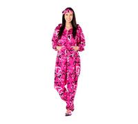 Ladies Womens Boxed Hooded Onesie with Slipper and Headband Pyjama Sleepwear Nightwear Gift Set (Heart) SM Pink