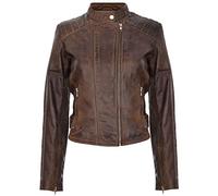 Ladies Womens Brown Real Leather Fitted Vintage Biker Style Zip Fashion Jacket 2XL