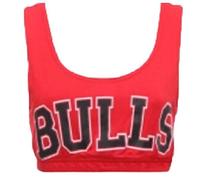 Ladies Womens Bulls 33 Varsity American Basketball Jersey Vest T-Shirt TOP (M/L (UK 12/14), Bulls Crop top Red)
