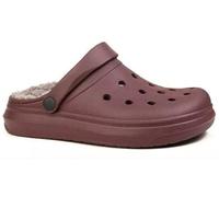 Ladies Womens Clogs Fur Lined Slip ON Cosy Garden House Slippers Mules Sandals Burgundy