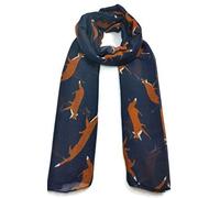 Ladies Women's Colorful Long Fox Wolf Animal Print Scarf Wraps Shawl Soft Scarves Sale (Navy Blue)