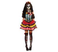 Ladies Womens Day Of The Dead Seniora Costume Spanish Lady Fancy Dress Outfit