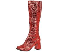 Ladies Womens Fancy Dress Party Go Go Boots 1960s and 70s Retro Knee High with Zip closure Boots Size 3-12 (Red Glitter, UK Footwear Size System, Adult, Women, Numeric, Medium, 6)
