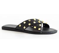 Ladies Womens Flat Summer Slip ON Studs Slides Mules Holiday Sliders Sandals SZ Black