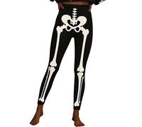 Ladies Womens Halloween Leggings Skeleton Tight Stretch Funny Pants High Waist Stretch Leggings Ladies Elasticated Stripe Skull Bones Print Legging Plus Size White