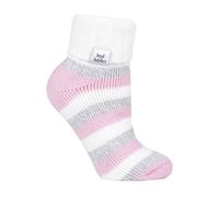 HEAT HOLDERS - Ladies Thick Soft Cute Fleece Lined Low Cut Ankle Winter Thermal Sleep Socks (4-8 uk, Cream/Light Pink (S Rib))