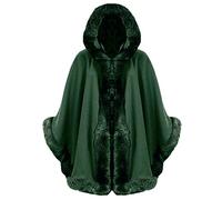 Ladies Womens Italian Lagenlook Quirky Layering Hooded Faux Fur Trim Wool Lana Cape Poncho Coat Jacket One Size Plus UK 10-18 (Khaki)