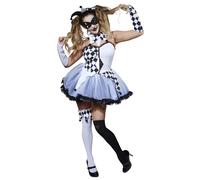 Ladies Womens Jesterella Costume Jester Harlequin Circus Halloween Fancy Dress