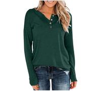 Ladies Womens Long Sleeve Top Basic Tee Tops 1/4 Button Up V Neck Casual Loose Tees Basic Tunic Blouse Comfy Solid Color Longline Shirts