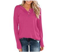 Ladies Womens Long Sleeve Top Basic Tee Tops 1/4 Button Up V Neck Casual Loose Tees Basic Tunic Blouse Comfy Solid Color Longline Shirts