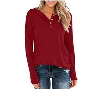 Ladies Womens Long Sleeve Top Basic Tee Tops 1/4 Button Up V Neck Casual Loose Tees Basic Tunic Blouse Comfy Solid Color Longline Shirts