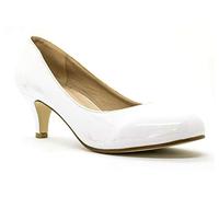 Ladies Womens Low Kitten Heel Work Court Evening Dress Girls Shoes Pumps UK Size 3 4 5 6 7 8 (4 UK, White Patent)