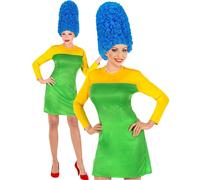 Ladies Womens Marge Simpson 80s 90s Fancy Dress Costume Oufit with Blue Wig