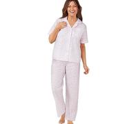 Ladies Womens Marlon Nightwear Cotton Short Sleeve Floral Pyjama Set Pink Blue Lilac MN14 (PINK, 28-30)