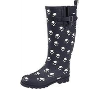 Ladies Womens Navy Paw Print Adjustable Calf Snow Rain Mud Festival Wellies Waterproof Dog Walking Wellington Boots (Navy Paw, 8 UK, numeric_8)