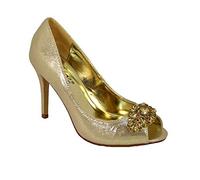 Ladies Womens Peep Toe Embellished Diamante Court Shoes Size 3-8 Gold Size 3 1023-3