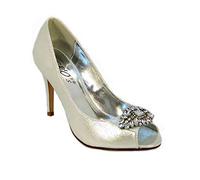 Ladies Womens Peep Toe Embellished Diamante Court Shoes Size 3-8 Silver Size 4 1023-3