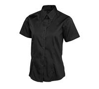 Ladies Womens Pinpoint Oxford Short Sleeve Shirt Work Uniform Waitress Business [Black][XL]