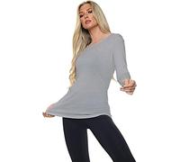 Ladies Womens Plain Long Sleeve Round Neck Top Basic T Shirt Layering Plus Sizes UK 8-18 (2XL (UK 20-22), Grey)
