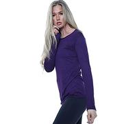 Ladies Womens Plain Long Sleeve Round Neck Top Basic T Shirt Layering Plus Sizes UK 8-18 (2XL (UK 20-22), Purple)