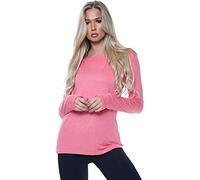 Ladies Womens Plain Long Sleeve Round Neck Top Basic T Shirt Layering Plus Sizes UK 8-18 (3XL (UK 24-26), Coral)