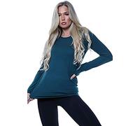 Ladies Womens Plain Long Sleeve Round Neck Top Basic T Shirt Layering Plus Sizes UK 8-18 (M/L (UK 12-14), Teal)